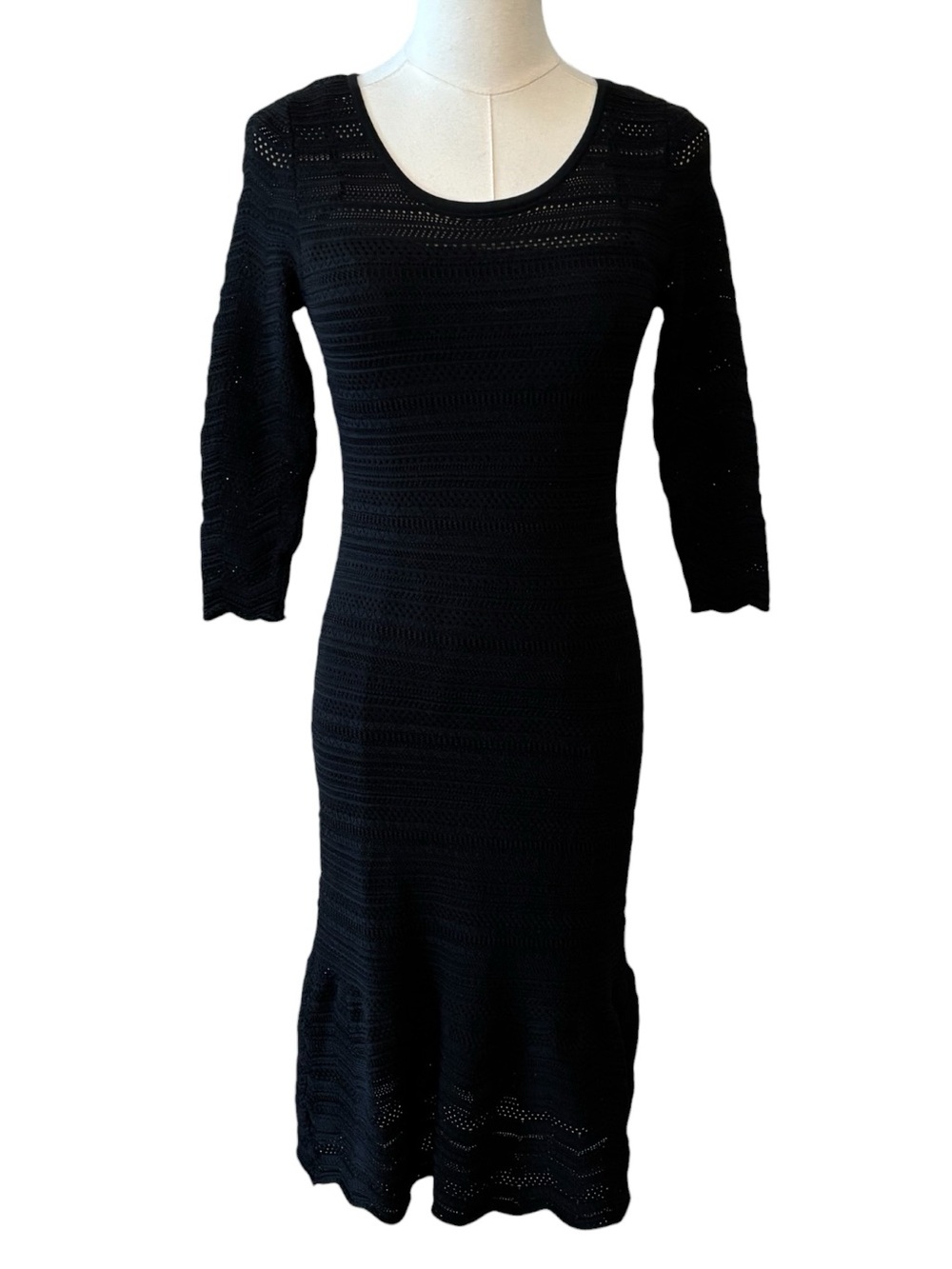 Lauren by Ralph Lauren Black Crochet Knit Midi Length Dress Size XS Petite